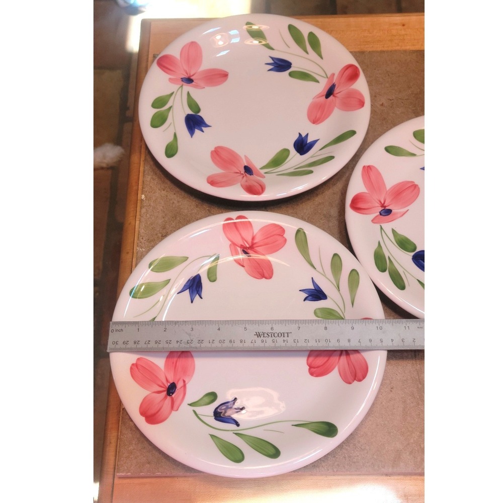 Maxam MAX6 Floral Salad Plates Set of 3 Pink Blue Flowers Italy Portugal 8"